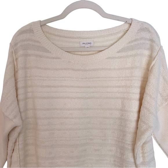 Pilcro Textured Stripe Short Sleeve Sweater Cream XXS Contemporary Neutral - Picture 2 of 5